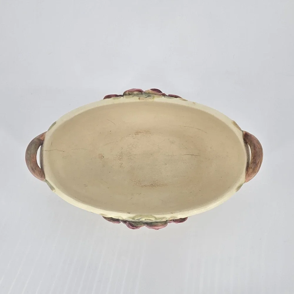 Antique Weller Roma Rose Pottery Oval Console Bowl Planter Applied Roses 11in OH